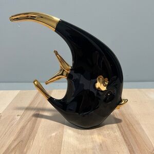 Vintage Murano Black and Gold Fish Figurine made in Italy